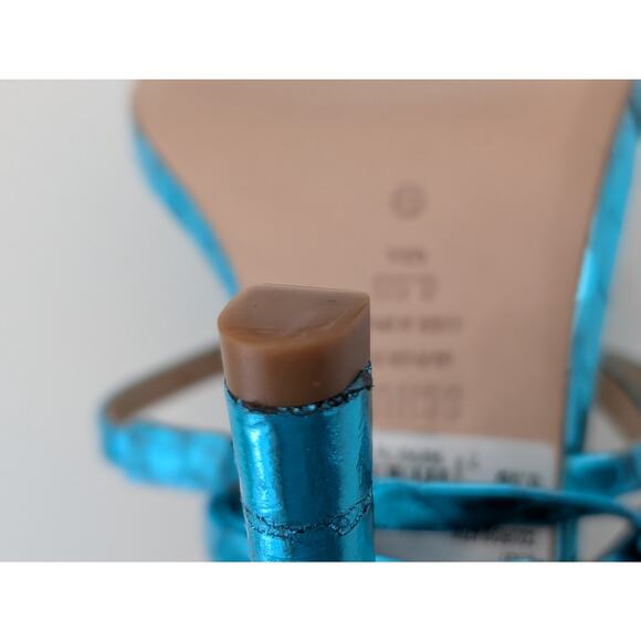 NWOB Schutz Lily Metallic Leather High Heel Sandal Turquoise Blue Size 6.5 B - Picture 8 of 10